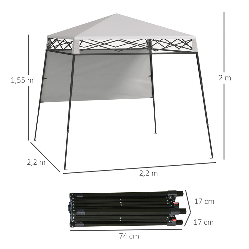 Tenda Dobrável 220x220x200 cm Tenda Dobrável com 1 Parede Lateral Bolsa de Transporte Impermeável e Proteção UV50+ para Jardim Pátio Branco