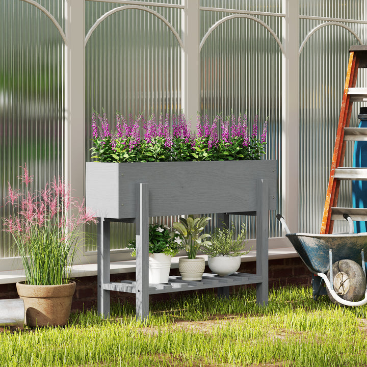 Horta Vertical de Madeira Mesa de Cultivo com Prateleira Floreira Elevada para Cultivos de Flores Vegetais em Jardim Varanda 100x30x70,5 cm Cinza