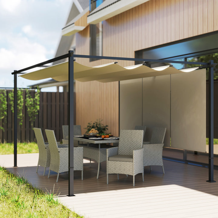 Pérgola com Teto Retrátil Pérgola de 390x293x220 cm Pérgola de Parede ou Independente com Lados Enroláveis Proteção UV30+ Pérgola para Jardim Patio Exterior Bege