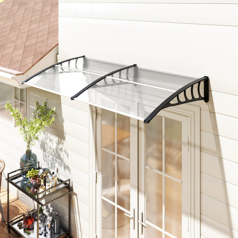 Marquise de Proteção 200x100cm Marquise Exterior para Portas e Janelas contra o Sol e Chuva com Suporte de PP Policarbonato Transparente