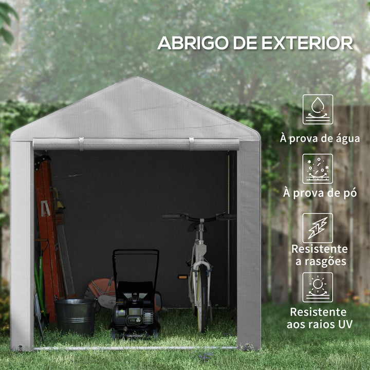 Abrigo para Ferramentas Bicicletas e Motos 1,6x2,2x1,7 cm Garagem Portátil com 2 Habitações Porta com Fecho de Correr Impermeável Anti-UV para Jardim Cinza Claro
