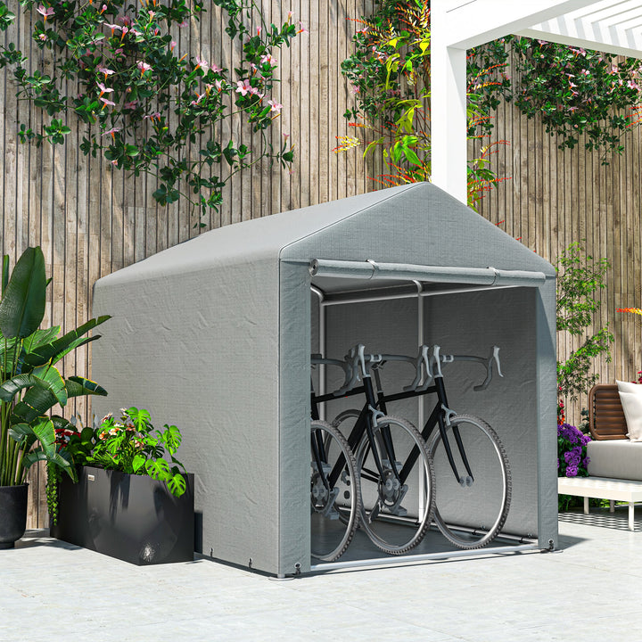 Abrigo para Ferramentas Bicicletas e Motos 1,6x2,2x1,7 cm Garagem Portátil com 2 Habitações Porta com Fecho de Correr Impermeável Anti-UV para Jardim Cinza Claro