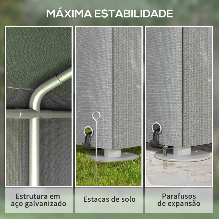 Abrigo para Ferramentas Bicicletas e Motos 1,6x2,2x1,7 cm Garagem Portátil com 2 Habitações Porta com Fecho de Correr Impermeável Anti-UV para Jardim Cinza Claro