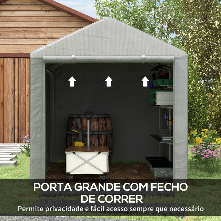 Abrigo para Ferramentas Bicicletas e Motos 1,6x2,2x1,7 cm Garagem Portátil com 2 Habitações Porta com Fecho de Correr Impermeável Anti-UV para Jardim Cinza Claro
