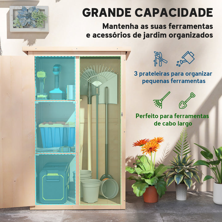 Armário de jardim em madeira Gabinete de ferramentas ao ar livre com 2 prateleiras e telhado asfáltico 75x56x115 cm