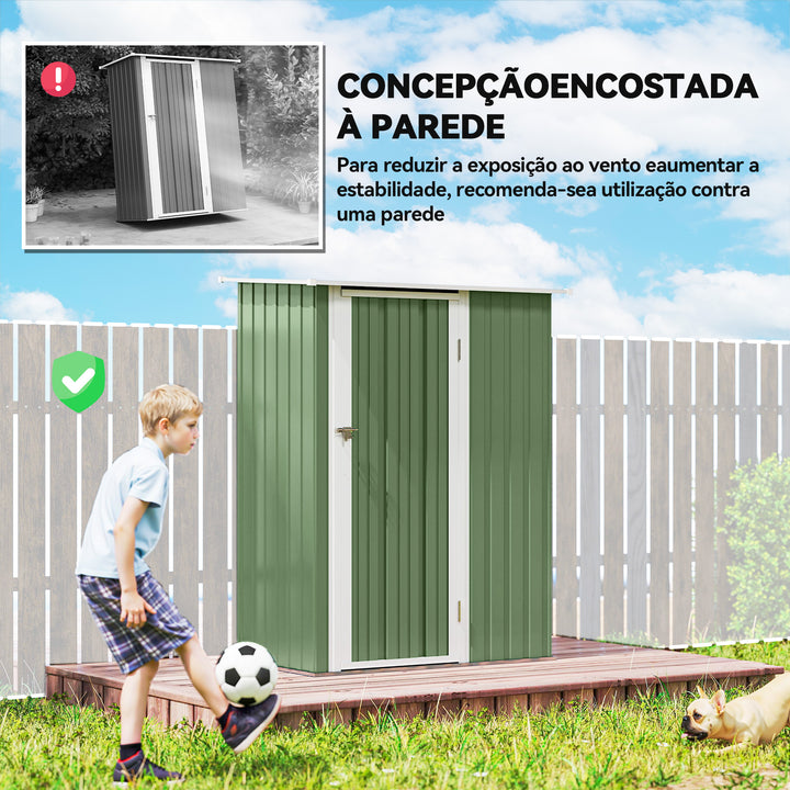 Abrigo de Jardim 1,07? 142x84x189 cm Abrigo de Armazenamento Galvanizado Abrigo de Ferramentas com Teto Inclinado e Porta para Varanda Exterior Verde Claro