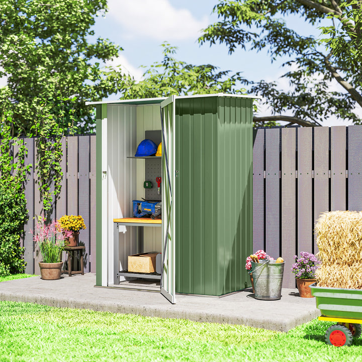 Abrigo de Jardim 1,07? 142x84x189 cm Abrigo de Armazenamento Galvanizado Abrigo de Ferramentas com Teto Inclinado e Porta para Varanda Exterior Verde Claro