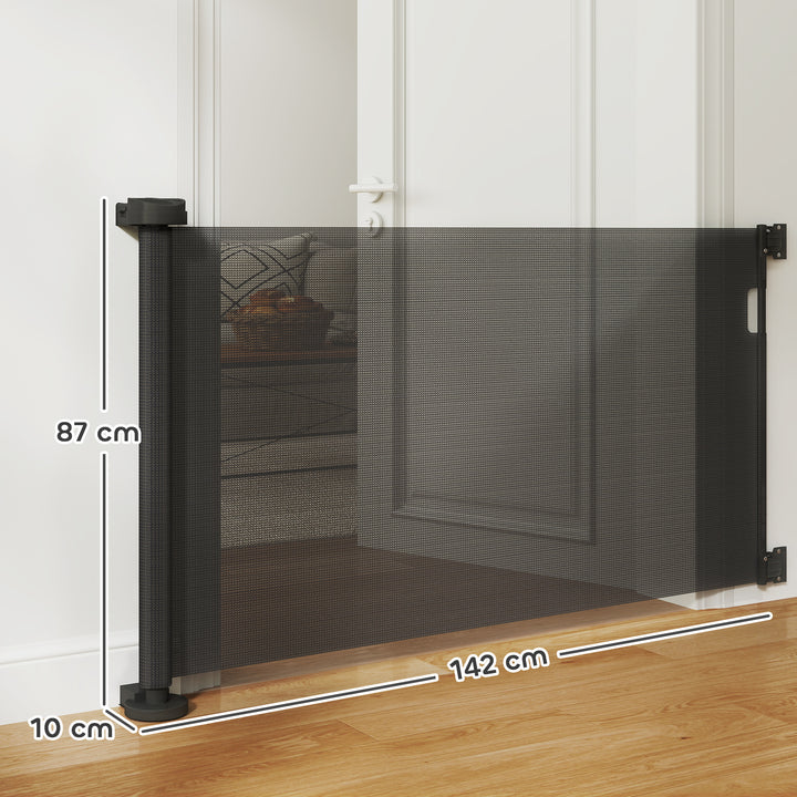 Barreira de Segurança para Cães Retrátil 0-136 cm Barreira para Cães Pequenos Extensível com Botão de Fecho Porta de Segurança para Corredores Escadas Interiores e Exteriores Preto