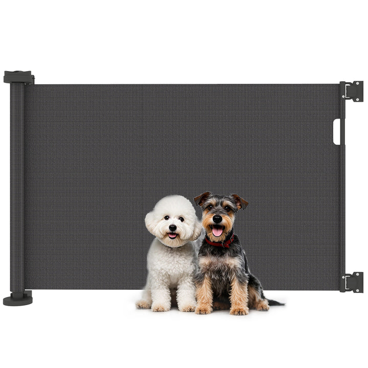 Barreira de Segurança para Cães Retrátil 0-136 cm Barreira para Cães Pequenos Extensível com Botão de Fecho Porta de Segurança para Corredores Escadas Interiores e Exteriores Preto