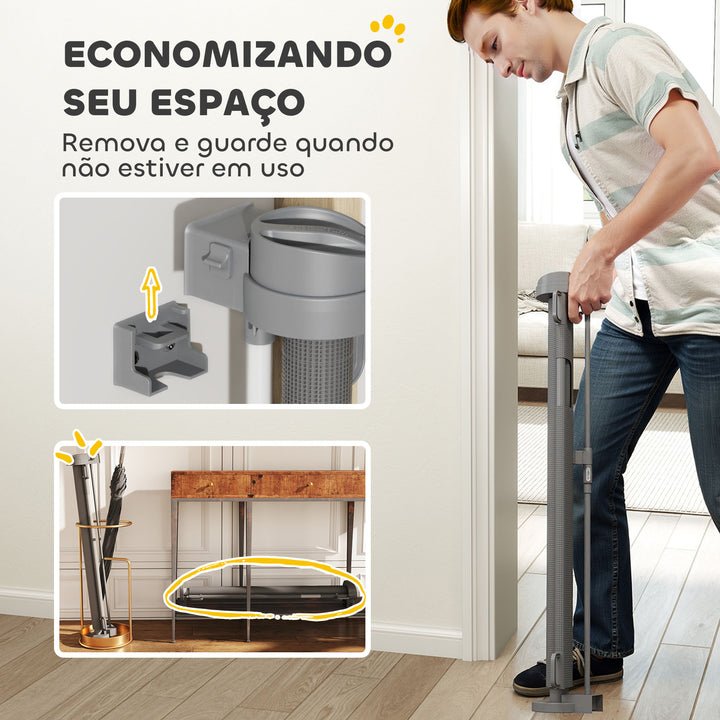 Barreira de Segurança para Cães Retrátil 0-136 cm Barreira para Cães Pequenos Extensível com Botão de Fecho Porta de Segurança para Corredores Escadas Interiores e Exteriores Cinzento