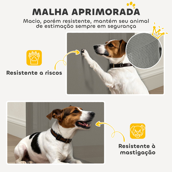 Barreira de Segurança para Cães Retrátil 0-136 cm Barreira para Cães Pequenos Extensível com Botão de Fecho Porta de Segurança para Corredores Escadas Interiores e Exteriores Cinzento
