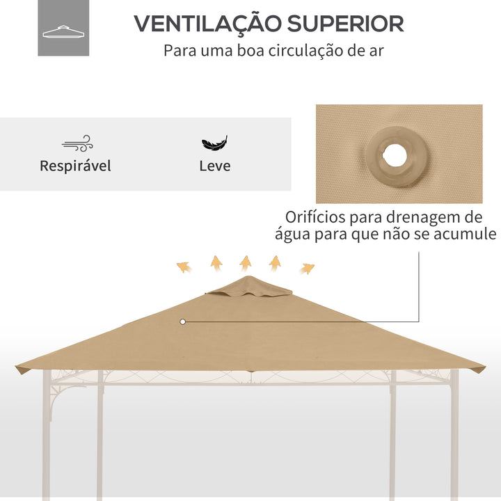 Toldo de Substituição de 3x3m para Pérgola de Jardim com 8 Orifícios de Drenagem e Ventilação Bege