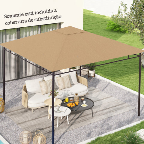 Toldo de Substituição de 3x3m para Pérgola de Jardim com 8 Orifícios de Drenagem e Ventilação Bege