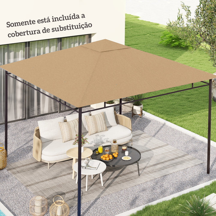 Toldo de Substituição de 3x3m para Pérgola de Jardim com 8 Orifícios de Drenagem e Ventilação Bege