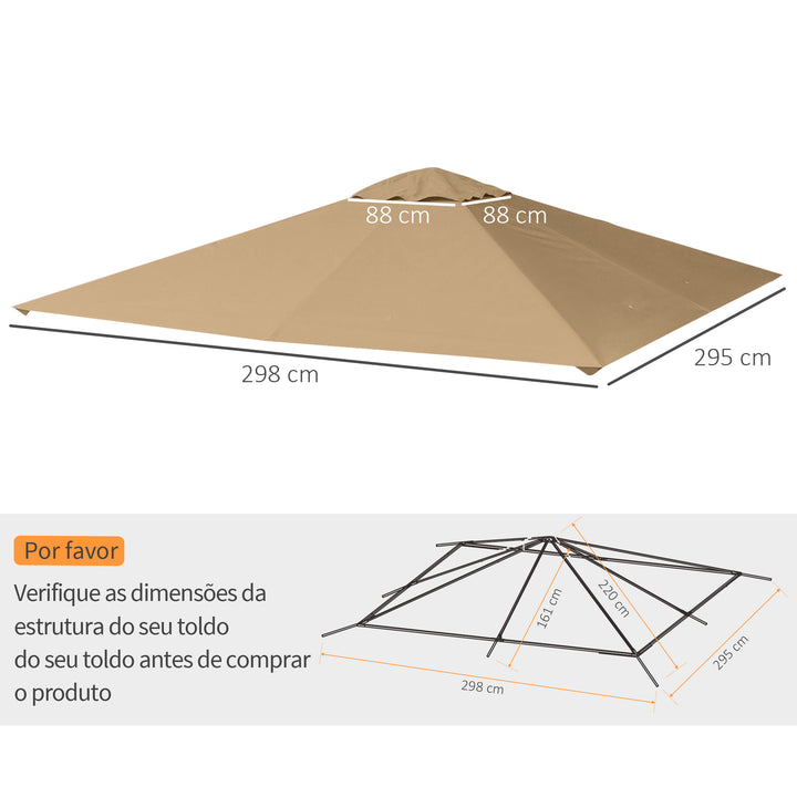 Toldo de Substituição de 3x3m para Pérgola de Jardim com 8 Orifícios de Drenagem e Ventilação Bege