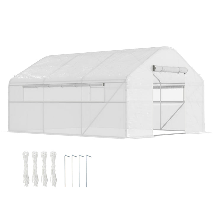 Estufa tipo Túnel 4x3x2 m Estufa de Exterior com 2 Janelas Cobertura PE Anti UV e 1 Porta de Enrolar com Fecho de Correr Estufa para Jardim Pátio Branco