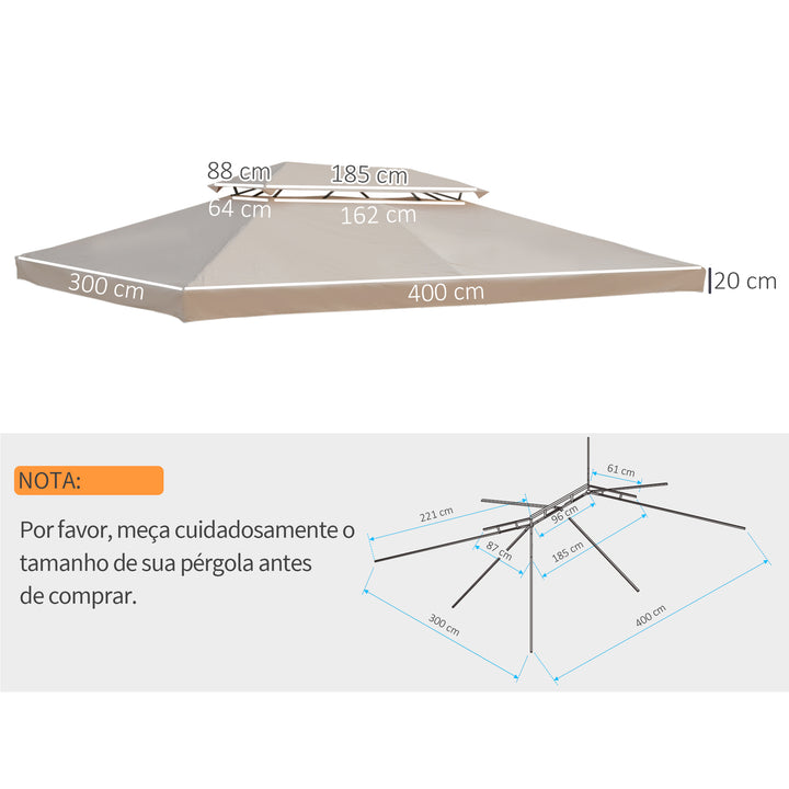 Toldo de Substituição 4x3m para Pérgola de Jardim 2 Níveis Respirável com 10 Orifícios de Drenagem Cobertura de Substituição de Pérgola Exterior Creme