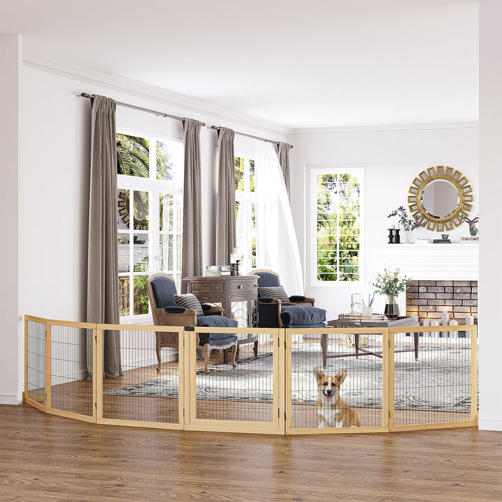 Barreira de Segurança para Cães de Madeira Dobrável para Escadas e Portas Grade para Cães Pequenos e Médios com 6 Painéis com Suporte de Pé para Interiores 432x36x70 cm Madeira