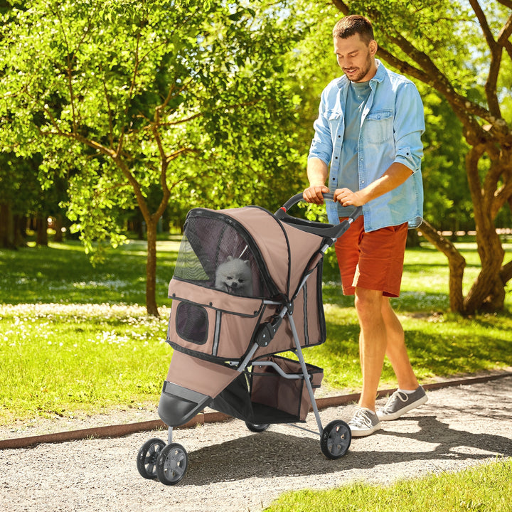 Carrito Dobrável Animais de Estimação para Cão e Gato Carrito Rodas 360º - Cor Castanho Café - 75x45x97 cm