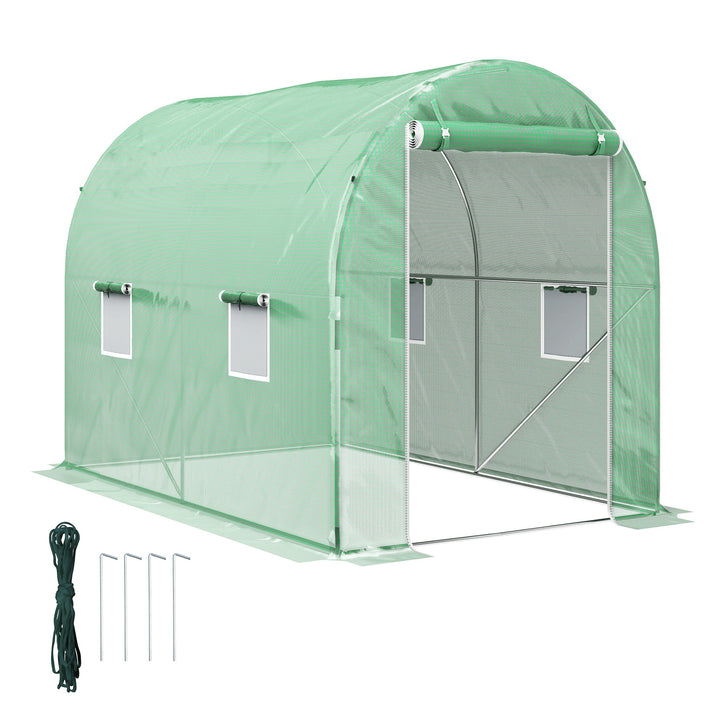 Estufa Tipo Túnel 298x197x189 cm com Porta e 4 Janelas Estufa de Jardim para Cultivo de Plantas e Verduras com Cobertura PE 140g/? Verde