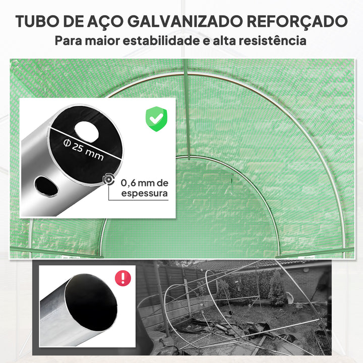 Estufa Tipo Túnel 298x197x189 cm com Porta e 4 Janelas Estufa de Jardim para Cultivo de Plantas e Verduras com Cobertura PE 140g/? Verde