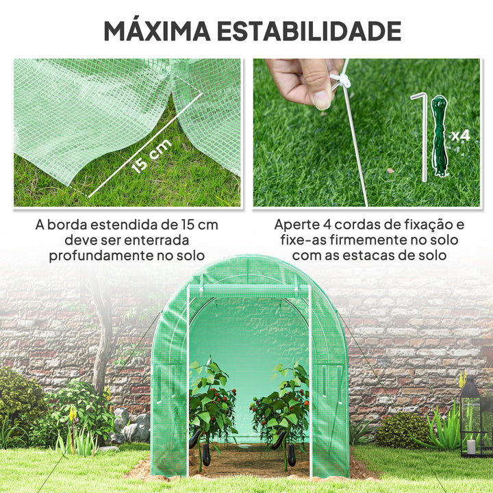 Estufa Tipo Túnel 298x197x189 cm com Porta e 4 Janelas Estufa de Jardim para Cultivo de Plantas e Verduras com Cobertura PE 140g/? Verde