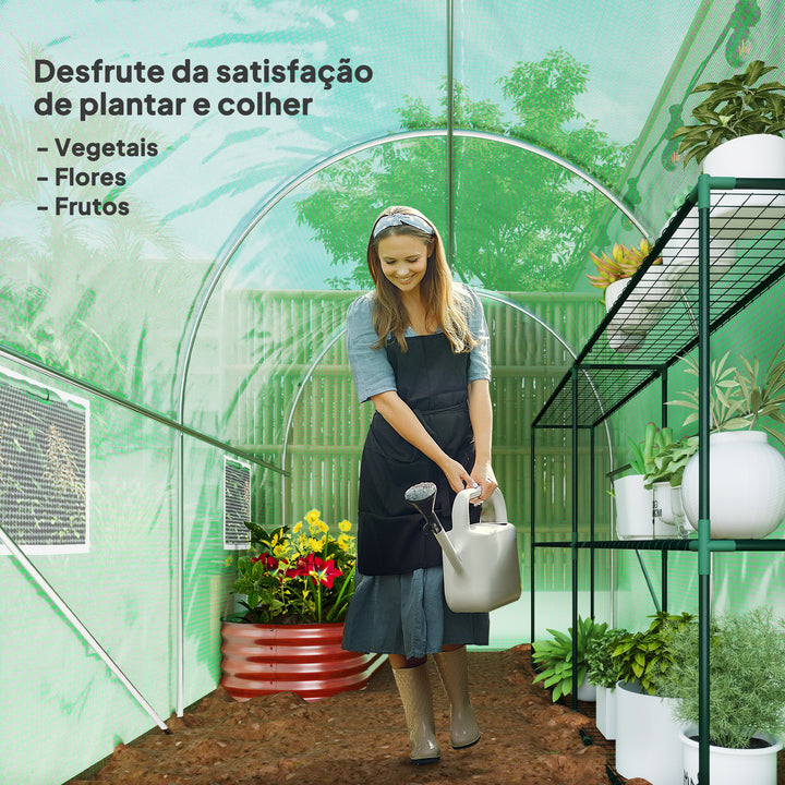 Estufa Tipo Túnel 298x197x189 cm com Porta e 4 Janelas Estufa de Jardim para Cultivo de Plantas e Verduras com Cobertura PE 140g/? Verde