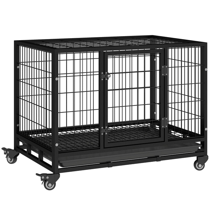 Jaula de Metal para Mascotes tipo Cão Grande com Rodas e Bandejas Removíveis - 92x62x75cm