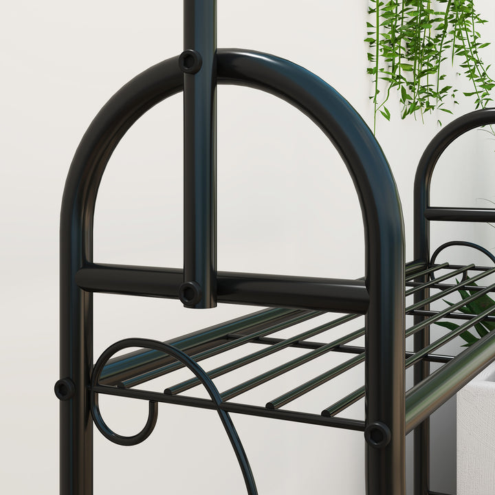 Suporte para Plantas de 3 Níveis Suporte para Vasos de Plantas com Ganchos de Metal Barra para Pendurar Suporte para Vasos para Interior e Exterior 75x25x137 cm Preto
