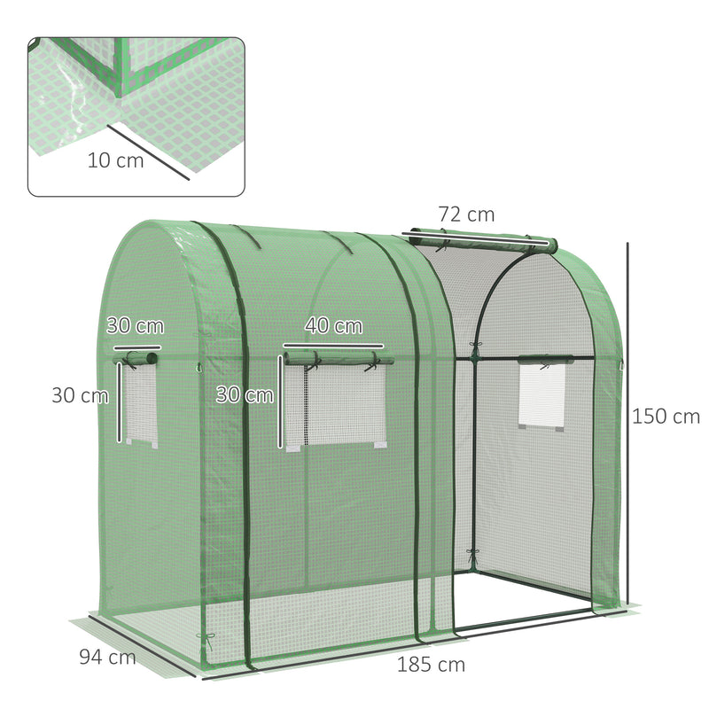 Estufa de Jardim Estufa Resistente com 4 Janelas 2 Portas com Fecho de Correr Anti-UV para Cultivo de Plantas em Terraço Pátio 185x94x150 cm Verde