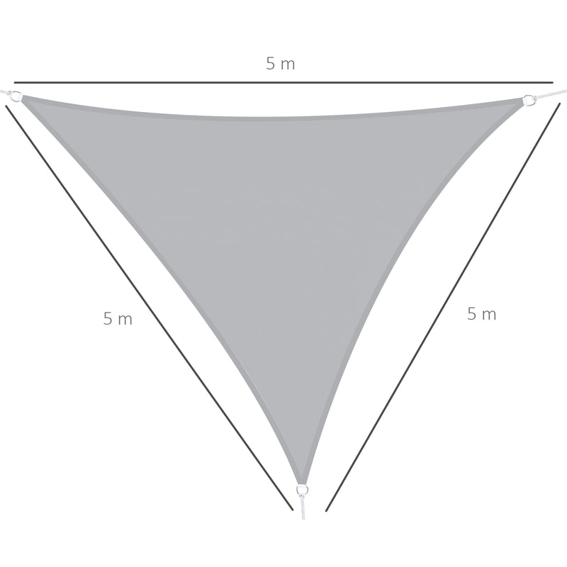 Vela de Sombra Triangular 5x5x5 m Toldo Vela de Poliéster com Proteção UV Aneis em Forma de D e Cordas para Jardim Pátio Piscina Cinza