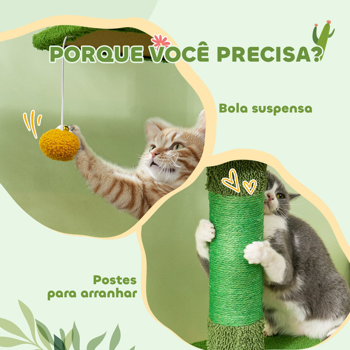Arranhador para Gatos de Chão a Teto de 230-275 cm Torre para Gatos com Altura Ajustável Plataformas Caverna Rede Postes de Sisal e Bola de Jogo Verde