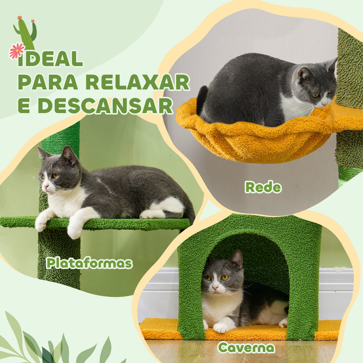 Arranhador para Gatos de Chão a Teto de 230-275 cm Torre para Gatos com Altura Ajustável Plataformas Caverna Rede Postes de Sisal e Bola de Jogo Verde