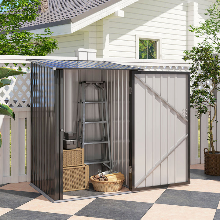 Abrigo de Jardim 0,92 m² 100x103x160cm Abrigo Exterior de Aço Galvanizado com Porta Fechadura e Teto Inclinado para Armazenamento de Ferramentas Cinza Escuro