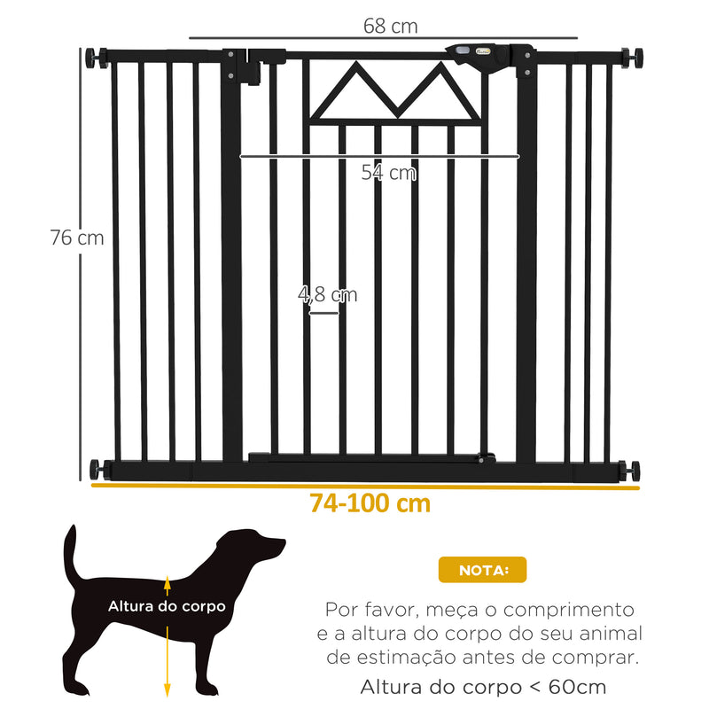 Barreira de Segurança Extensível Barreira para Animais de Estimação com Fecho Automático e Sistema de Duplo Bloqueio para Porta Corredor Escada 74-100x76 cm Preto