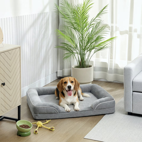 Cama para Cães com Base Antiderrapante Capa Lavável 91,5x68,5x16,5 cm Cinza