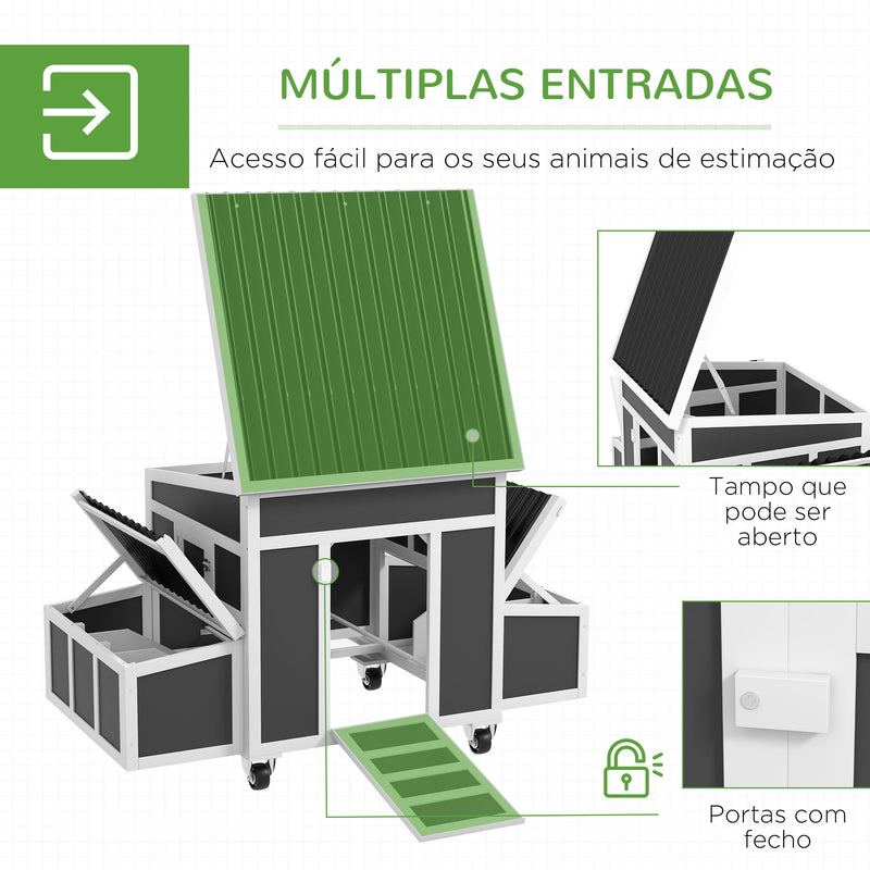 Galinheiro de Madeira 147x93,5x89,5 cm Galinheiro para Exterior com Janela Porta Ninho Tabuleiro Amovível e Poleiros Gaiola para 6 Galinhas Cinza