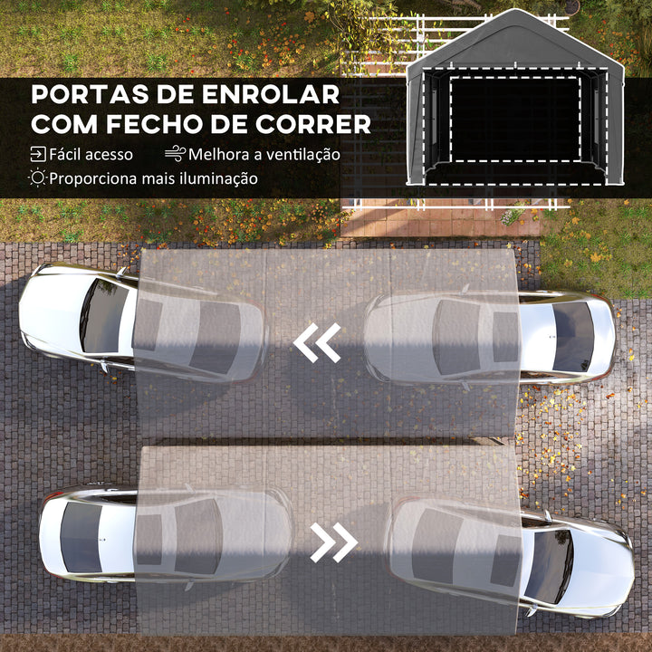 Tenda Garagem Portátil 6x3,6 m Garagem Exterior para Carro Impermeável Abrigo de Armazenamento Anti-UV com Paredes Laterais Removíveis e 2 Portas com Fecho de Correr para Carro Cinzento