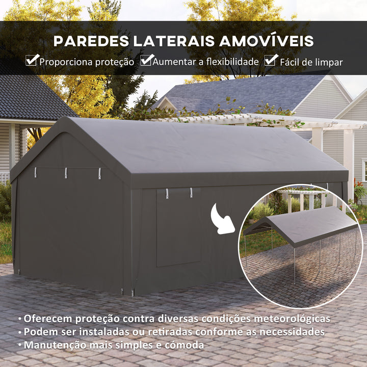 Tenda Garagem Portátil 6x3,6 m Garagem Exterior para Carro Impermeável Abrigo de Armazenamento Anti-UV com Paredes Laterais Removíveis e 2 Portas com Fecho de Correr para Carro Cinzento