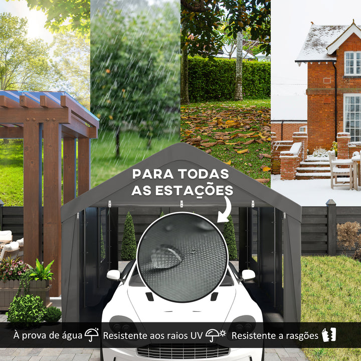 Tenda Garagem Portátil 6x3,6 m Garagem Exterior para Carro Impermeável Abrigo de Armazenamento Anti-UV com Paredes Laterais Removíveis e 2 Portas com Fecho de Correr para Carro Cinzento