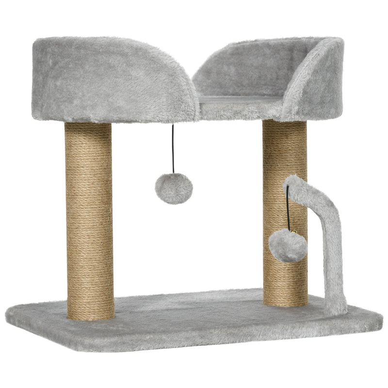 Arranhador para Gatos Pequenos Altura 42 cm Arranhador para Gatos com Cama Bolas Supensas e Postes de Juta 48x38x42 cm Cinza