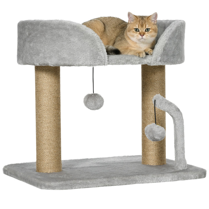 Arranhador para Gatos Pequenos Altura 42 cm Arranhador para Gatos com Cama Bolas Supensas e Postes de Juta 48x38x42 cm Cinza