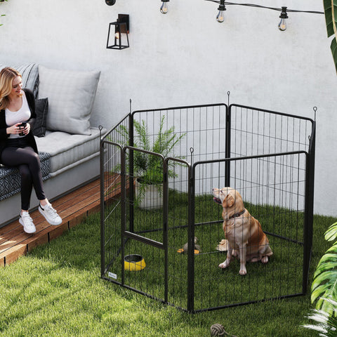 Parque para Cães com 6 Painéis de 100 cm de Altura Vedação Dobrável em Aço com Porta para Interior e Exterior Preto