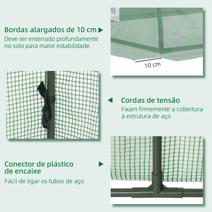 Estufa de Exterior, 200x80x45 cm Estufa de Jardim com 4 Janelas de Rede Enroláveis Estrutura em Aço e Cobertura de PE 140g/m² Anti-UV para Cultivo de Plantas e Flores Verde