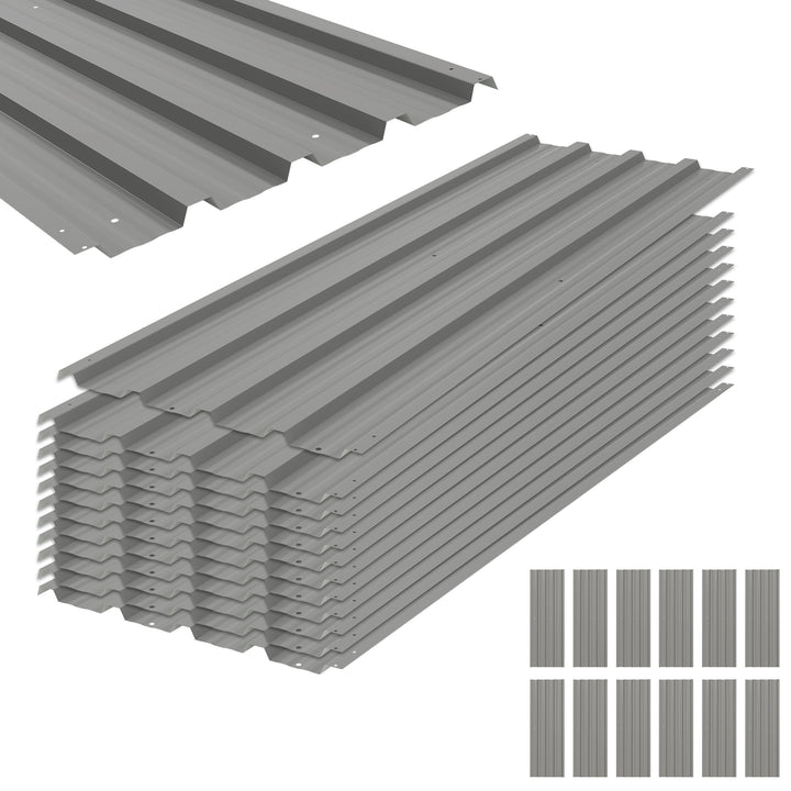 Conjunto de 12 Painéis para Teto de Aço Galvanizado Chapas Perfiladas de Teto 7m² para Abrigo de Ferramentas Abrigo Exterior 129x45 cm Cinzento Claro