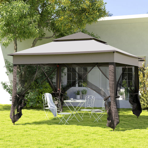 Tenda Dobrável Exterior 325x325x270 cm Tenda de Jardim com Teto Duplo Rede Mosquiteira Amovível e Bolsa de Transporte para Jardim Pátio Cinza