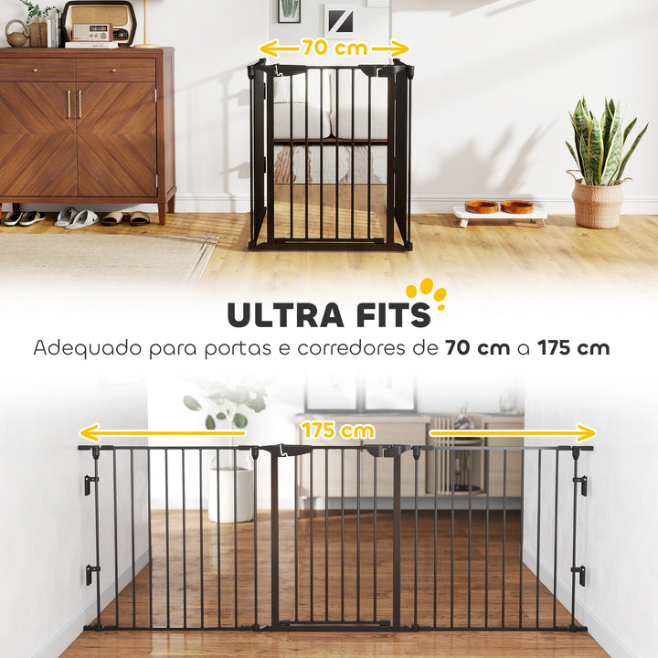 Barreira de Segurança para Animais de Estimação Barreira Dobrável de 5 Painéis com Fechadura Inteligente para Corredor Escada 300x74,5 cm Preto