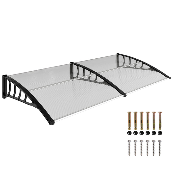 Marquise de Proteção 200x100cm Marquise Exterior para Portas e Janelas contra o Sol e Chuva com Suporte de PP Policarbonato Transparente
