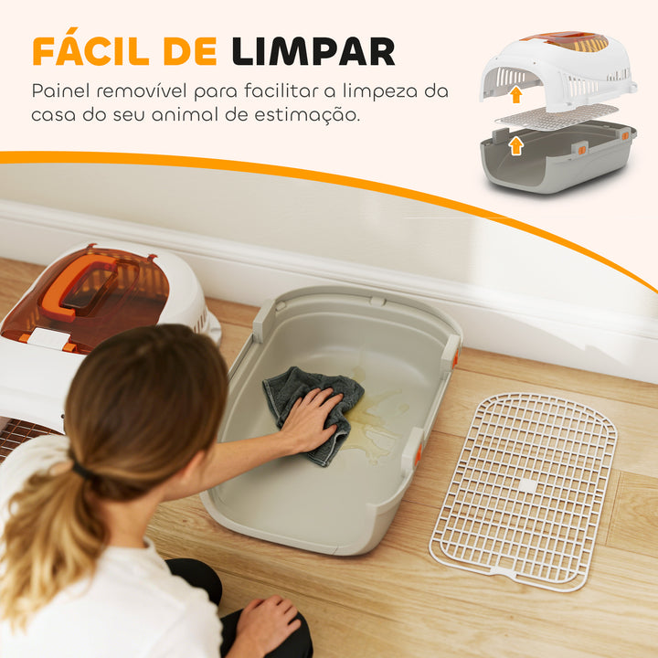 Transportadora para Gatos e Cães Pequenos Caixa de Transporte de Plástico Suporta até 4 kg com Claraboia Taça Porta de Aço Sistema de Fecho Triplo Base Elevada 49x32x31 cm Cinzento Claro