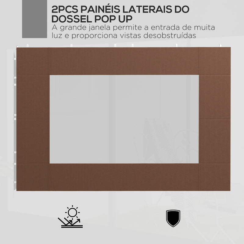 Paredes Laterais para Tenda de 2 Painéis 295x195 cm Paredes Laterais de Substituição em Tecido Oxford com Janela para Tendas de 6x3 m 3x3 m Marróm